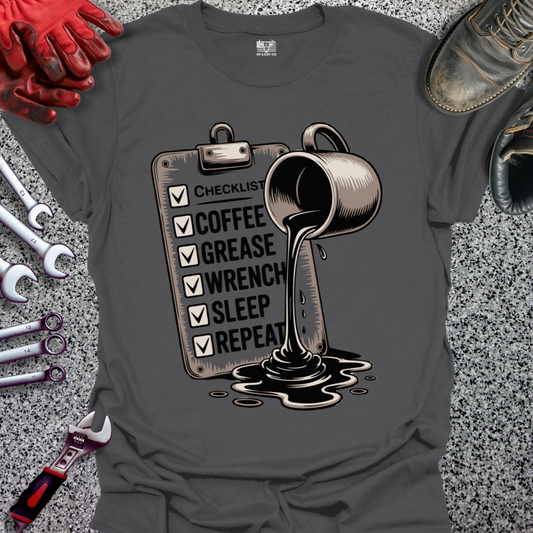 Coffee Grease Wrench Sleep Repeat T-shirt