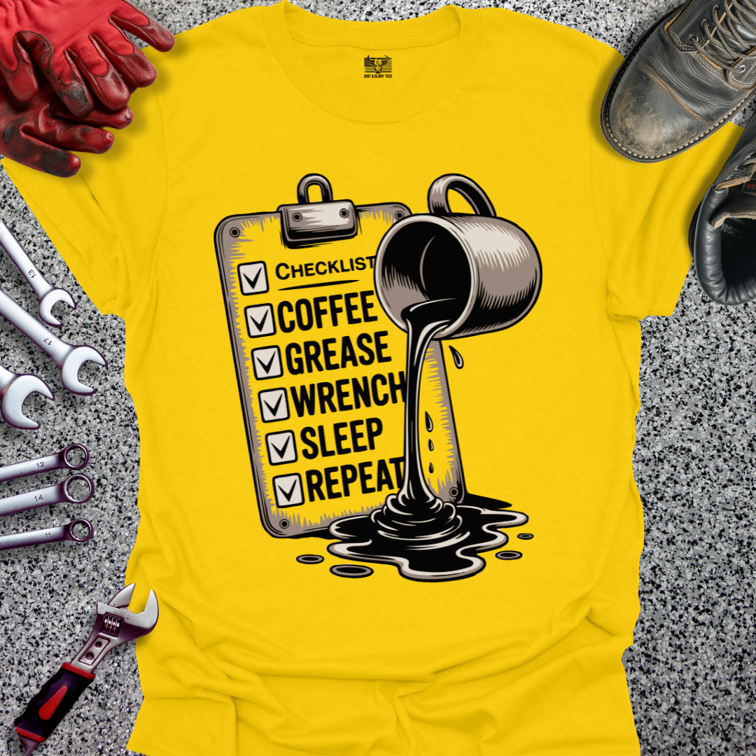 Coffee Grease Wrench Sleep Repeat T-shirt