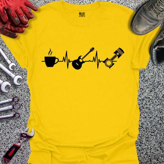 Coffee Guitar Piston Heartbeat T-shirt