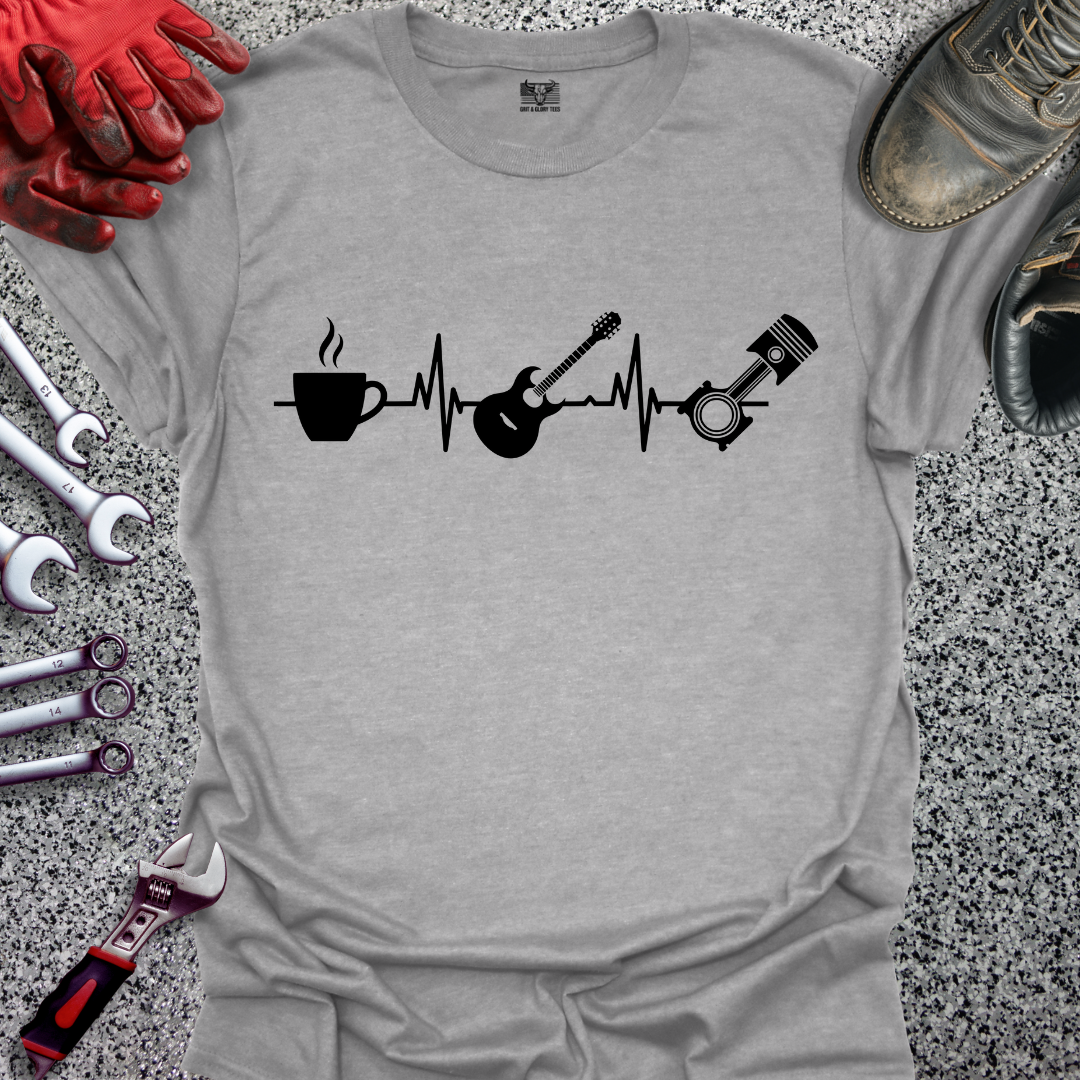 Coffee Guitar Piston Heartbeat T-shirt