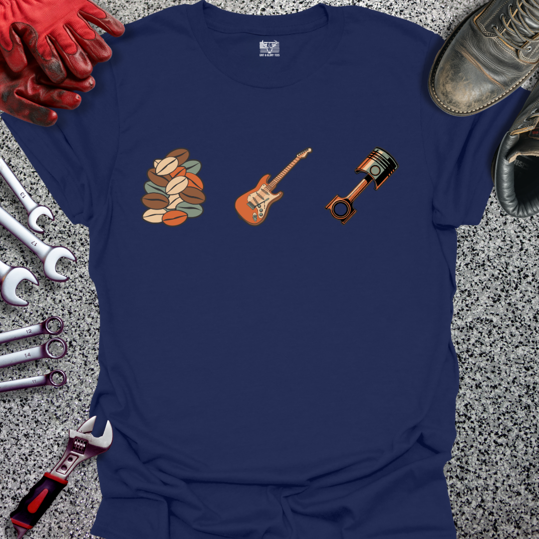 Coffee Beans Guitar Piston Retro T-shirt