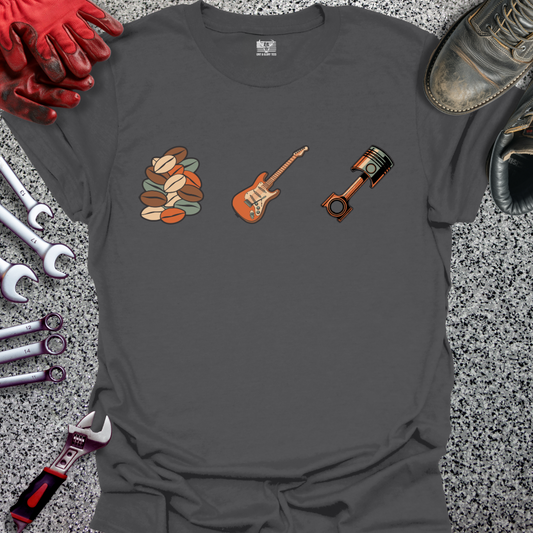 Coffee Beans Guitar Piston Retro T-shirt