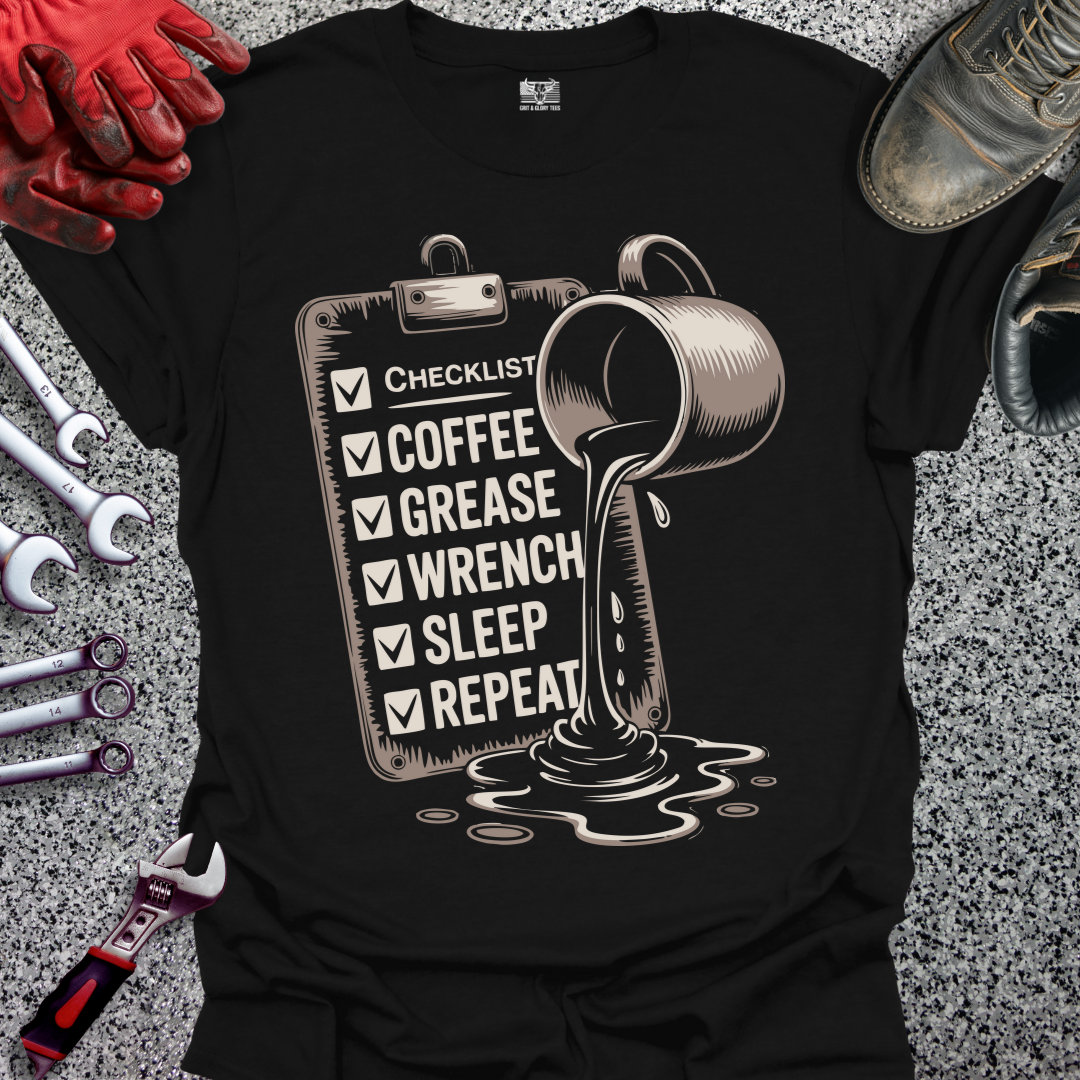 Coffee Grease Wrench Sleep Repeat T-shirt
