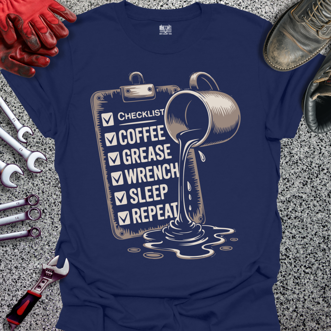 Coffee Grease Wrench Sleep Repeat T-shirt