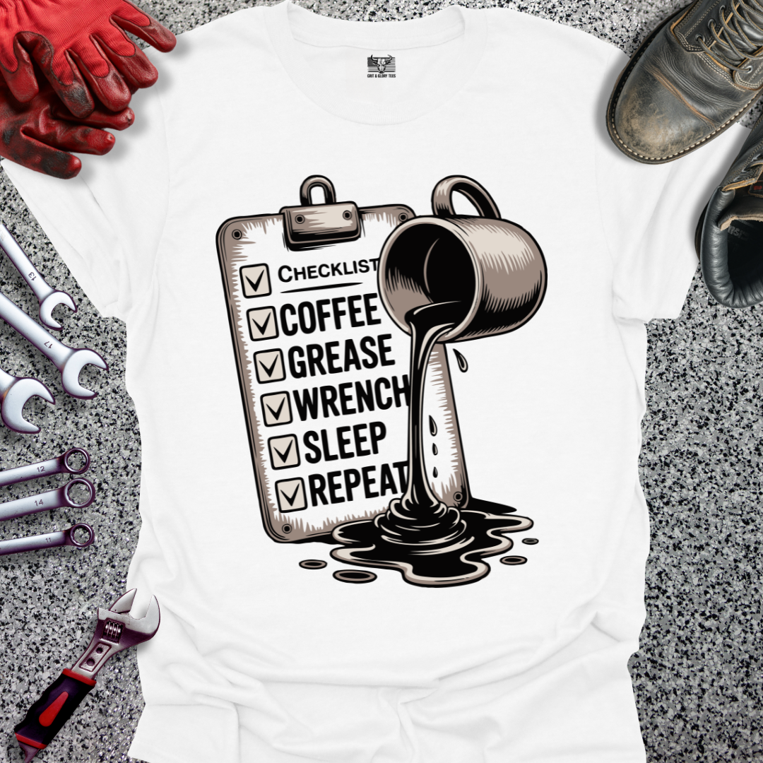 Coffee Grease Wrench Sleep Repeat T-shirt