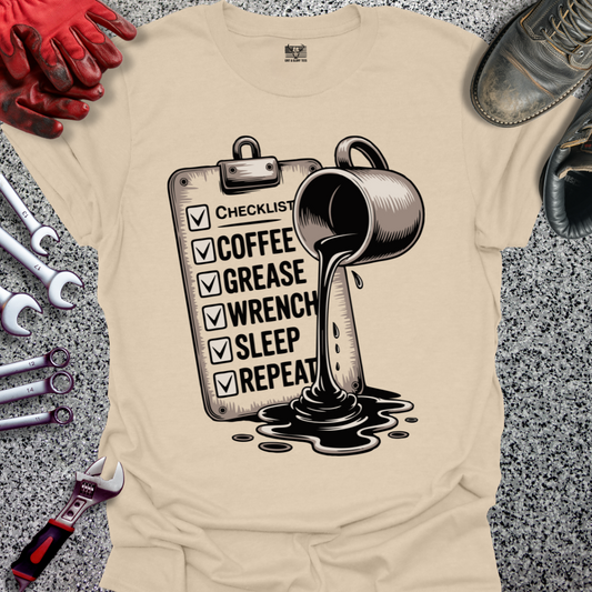 Coffee Grease Wrench Sleep Repeat T-shirt