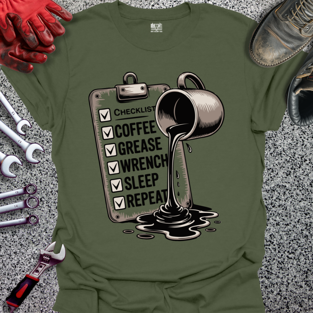 Coffee Grease Wrench Sleep Repeat T-shirt