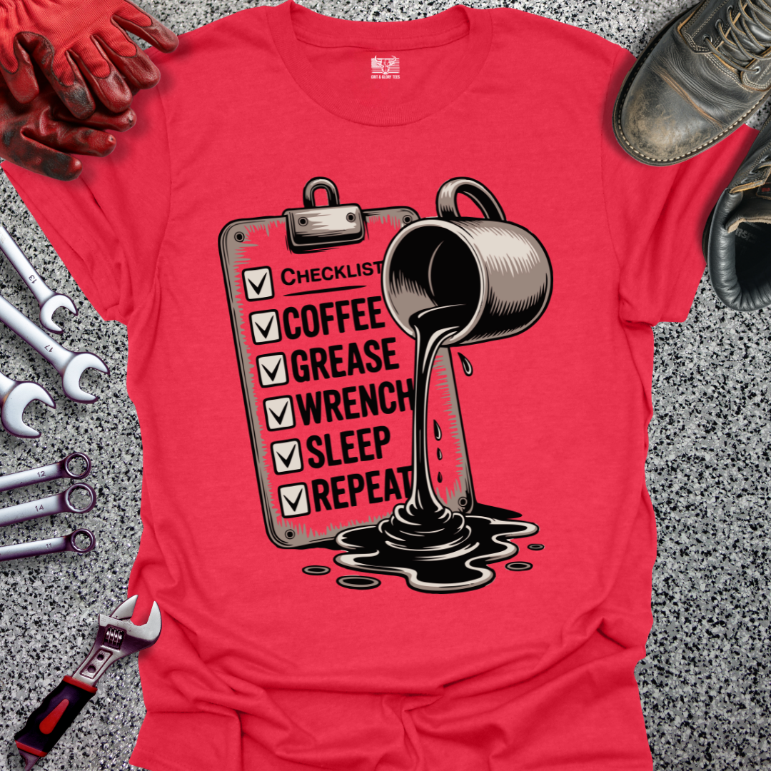 Coffee Grease Wrench Sleep Repeat T-shirt
