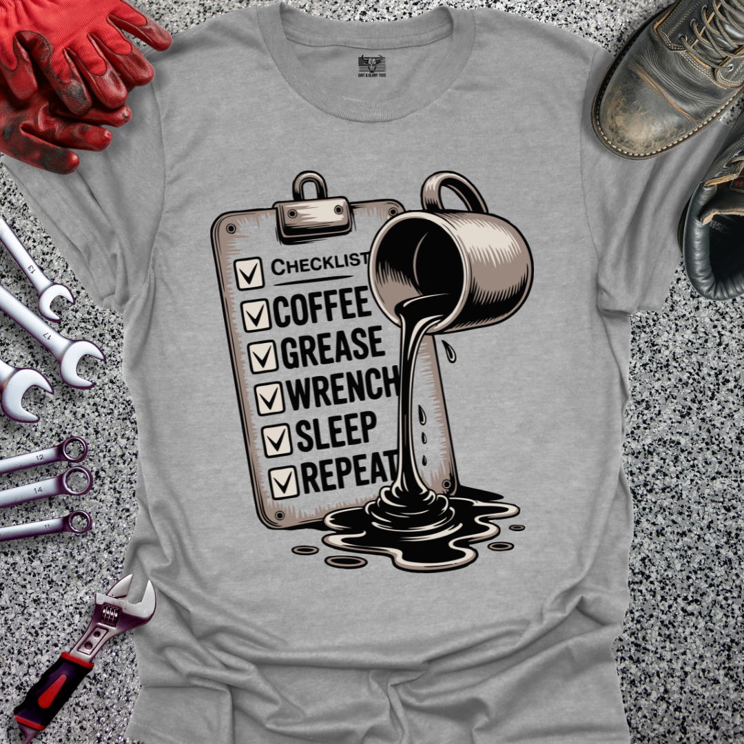 Coffee Grease Wrench Sleep Repeat T-shirt