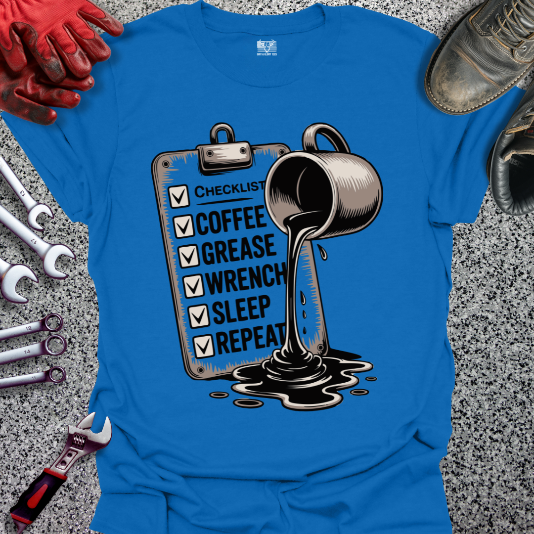 Coffee Grease Wrench Sleep Repeat T-shirt
