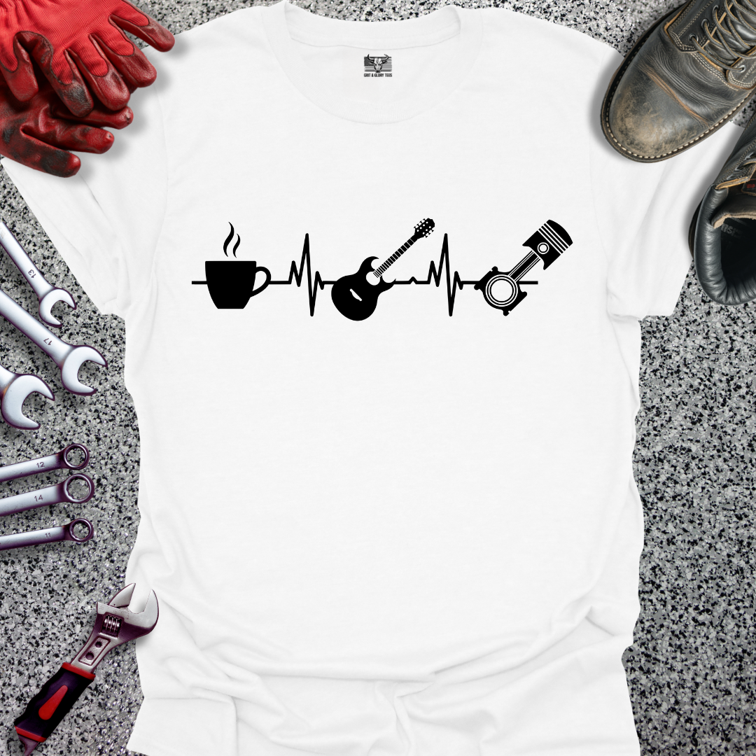 Coffee Guitar Piston Heartbeat T-shirt