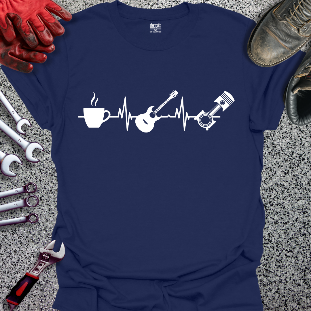 Coffee Guitar Piston Heartbeat T-shirt