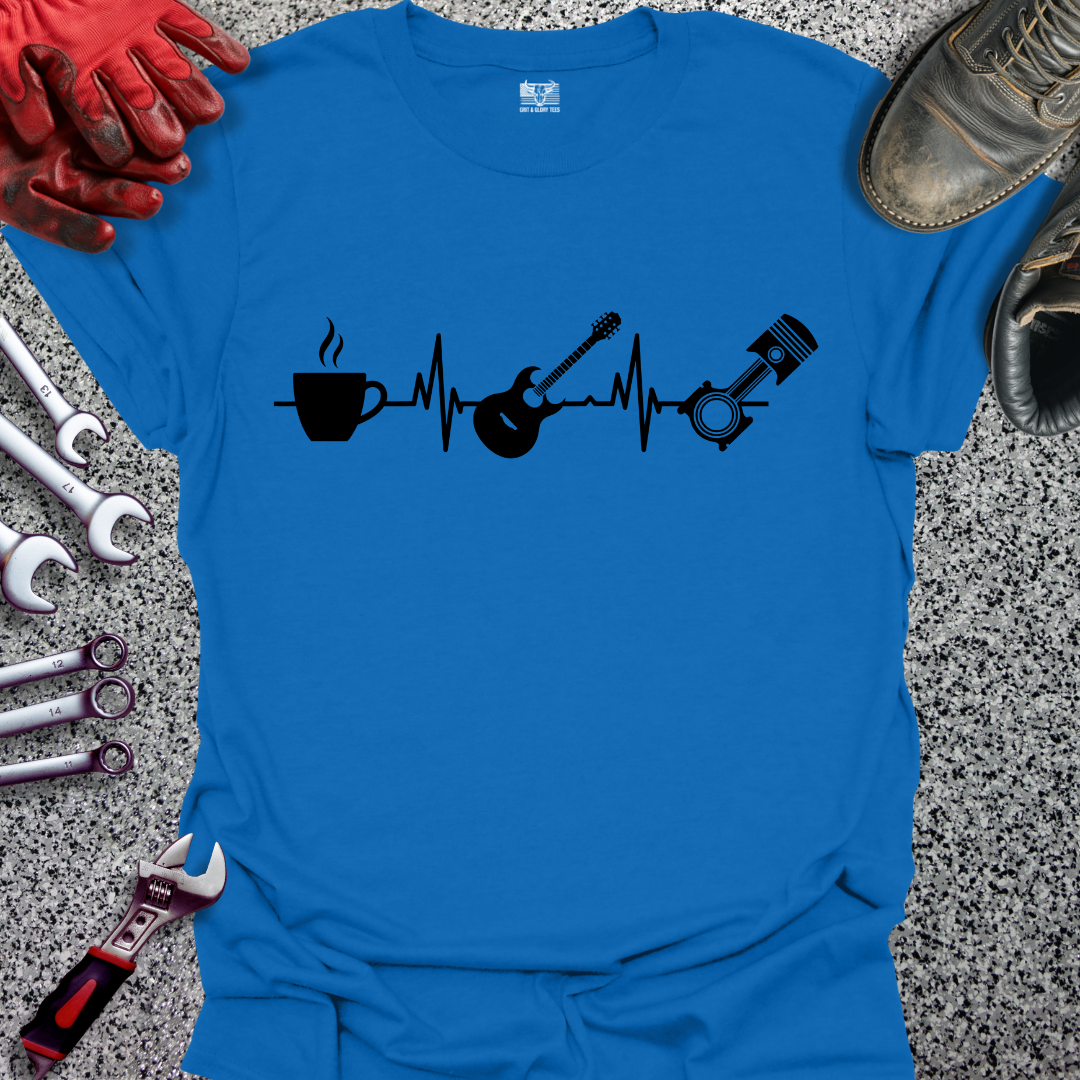 Coffee Guitar Piston Heartbeat T-shirt