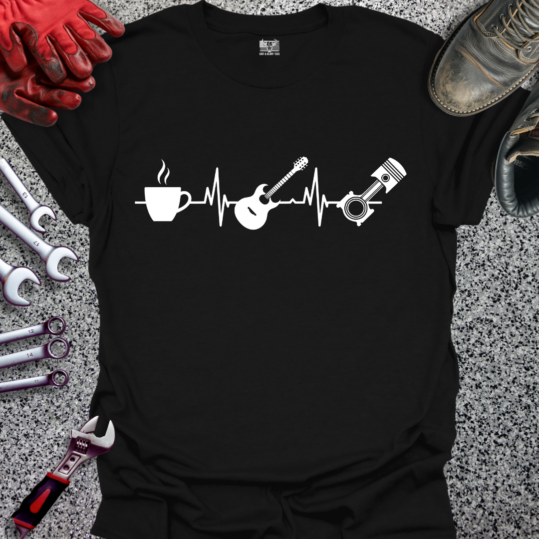 Coffee Guitar Piston Heartbeat T-shirt