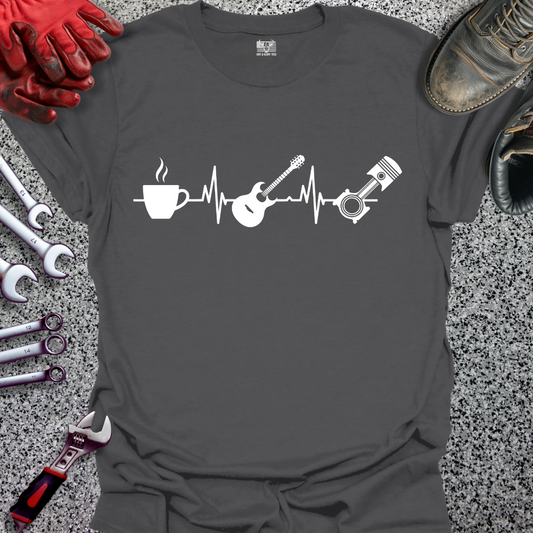 Coffee Guitar Piston Heartbeat T-shirt