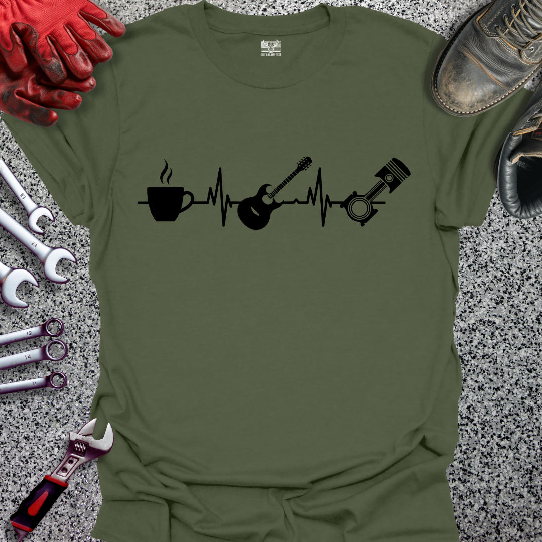 Coffee Guitar Piston Heartbeat T-shirt