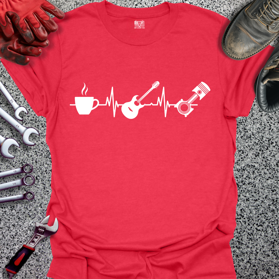 Coffee Guitar Piston Heartbeat T-shirt