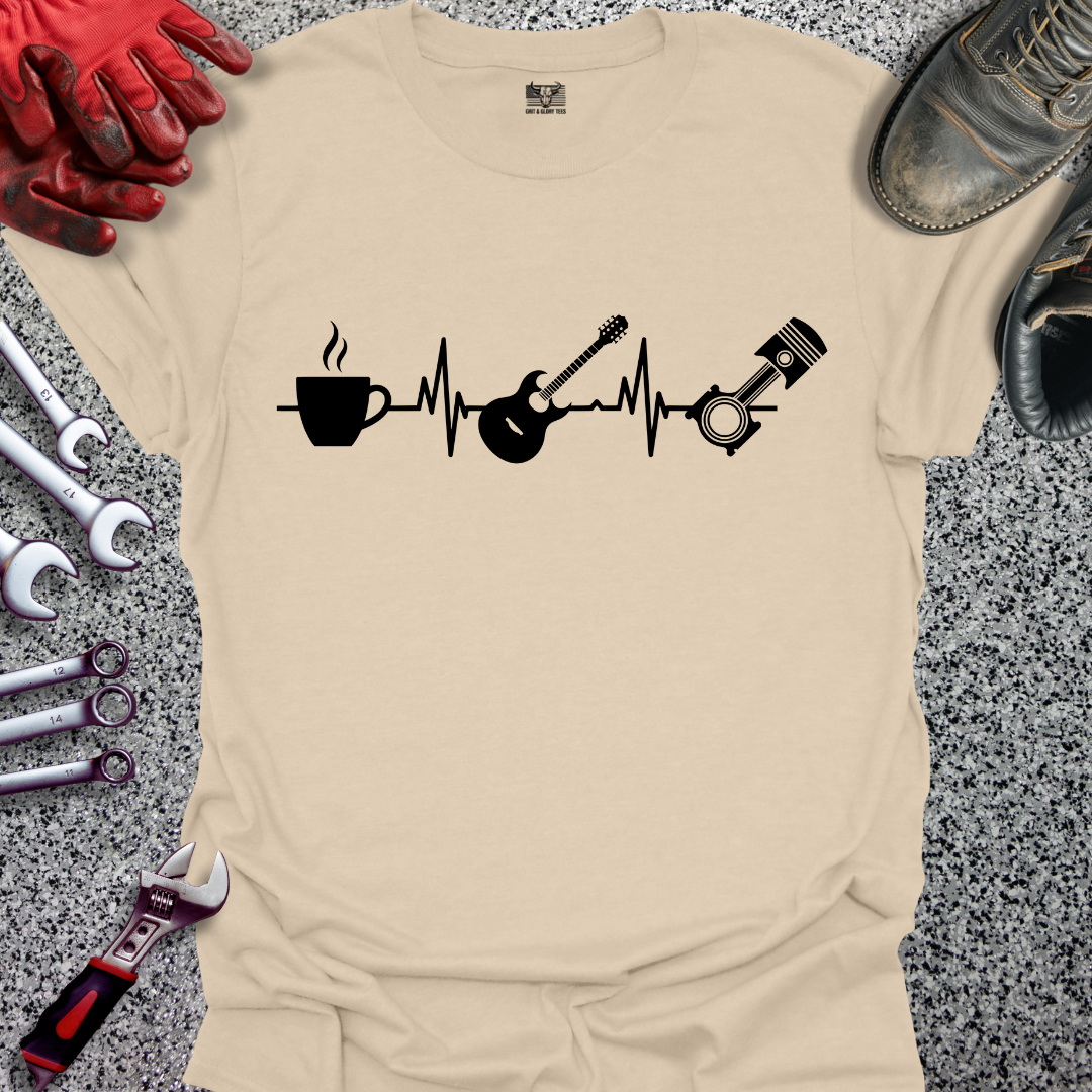 Coffee Guitar Piston Heartbeat T-shirt