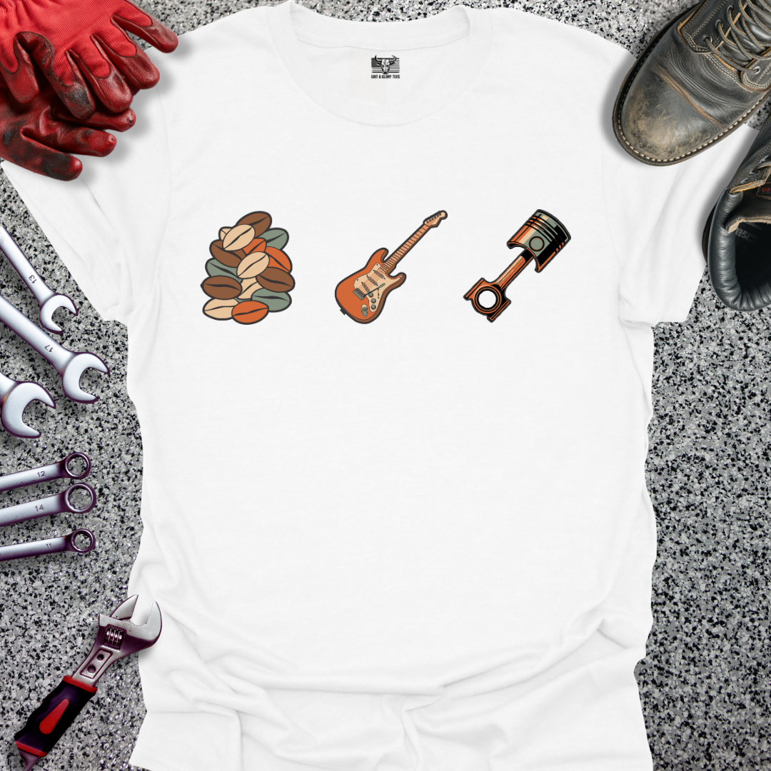 Coffee Beans Guitar Piston Retro T-shirt