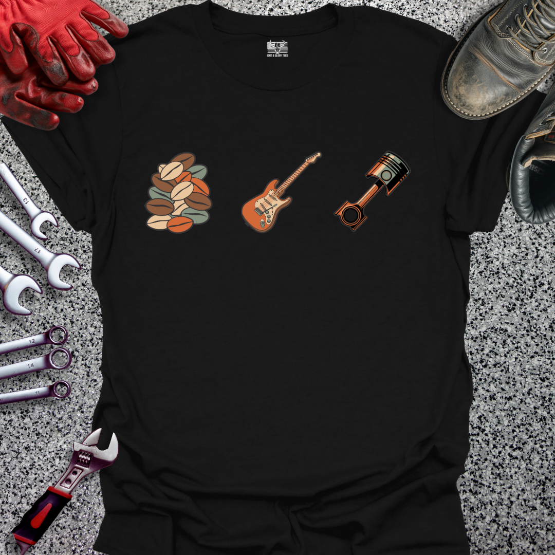 Coffee Beans Guitar Piston Retro T-shirt