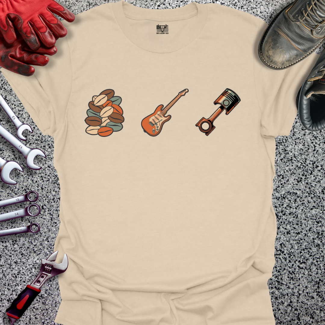 Coffee Beans Guitar Piston Retro T-shirt