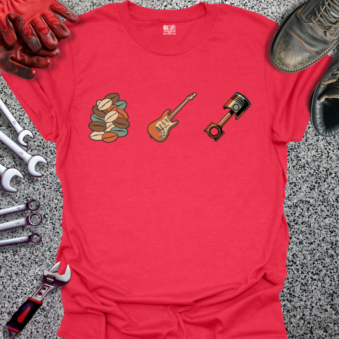 Coffee Beans Guitar Piston Retro T-shirt