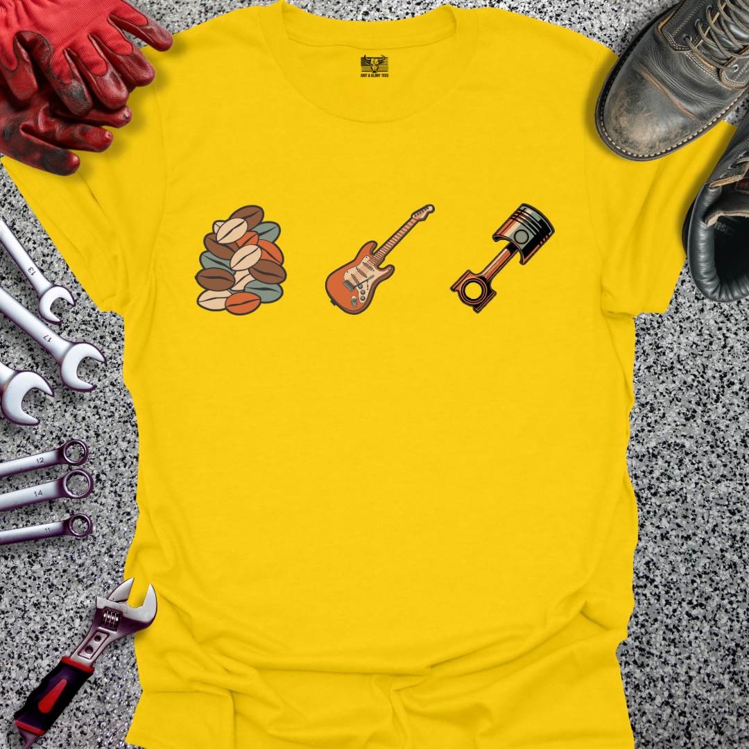 Coffee Beans Guitar Piston Retro T-shirt