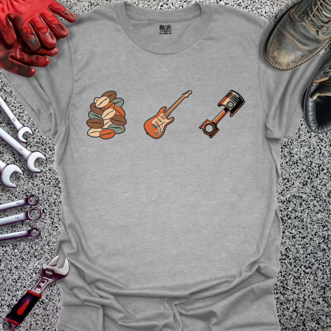 Coffee Beans Guitar Piston Retro T-shirt