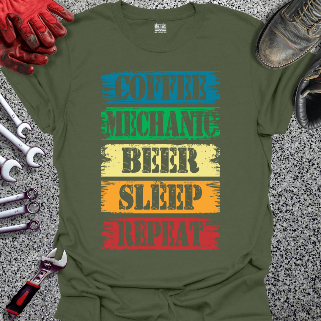 Coffee Mechanic Beer Sleep Repeat - Grit and Glory Tees